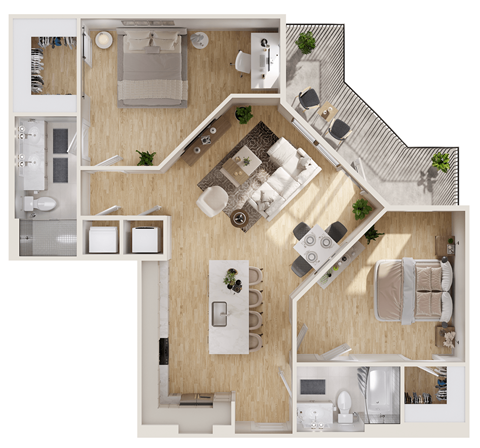 Floor plan for 2 beds, 2 baths, 1089 sqft